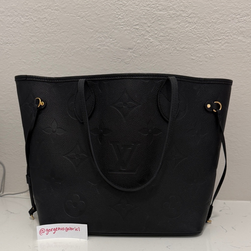 Louis Vuitton Black Embossed Monogram Tote with Gold Hardware
